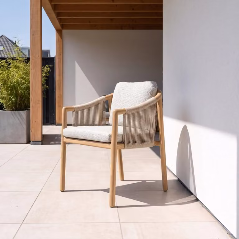 Sora dining tuinstoel met touw en aluminium in beige