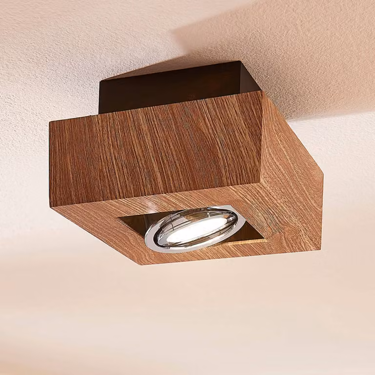 Arcchio Vince moderne plafondspot, houtkleurig en metaal, GU10 dimbaar, 14 cm