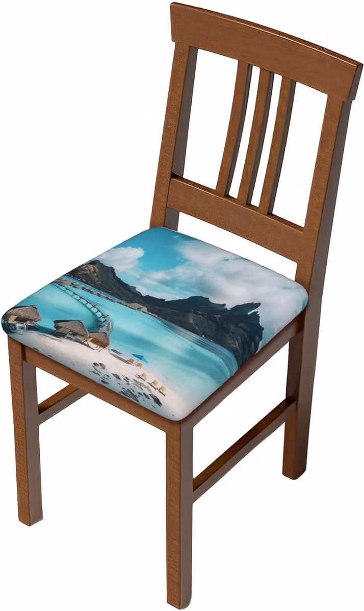 Set van rekbare stoelhoezen voor eetkamerstoelen met tropische print, geschikt voor zitkussens van 35-48 cm