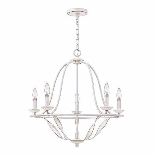Quoizel LED Kroonluchter Antique White, Dimbaar en Hoogteverstelbaar, B/D/H: 63.6 x 60.8 x 63.6 cm