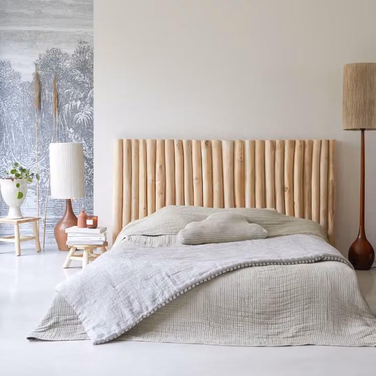 Tikamoon Hoofdbord van massief teakhout Driftwood - Bruin - Breedte: 180 cm, Hoogte: 100 cm, Diepte: 30 cm