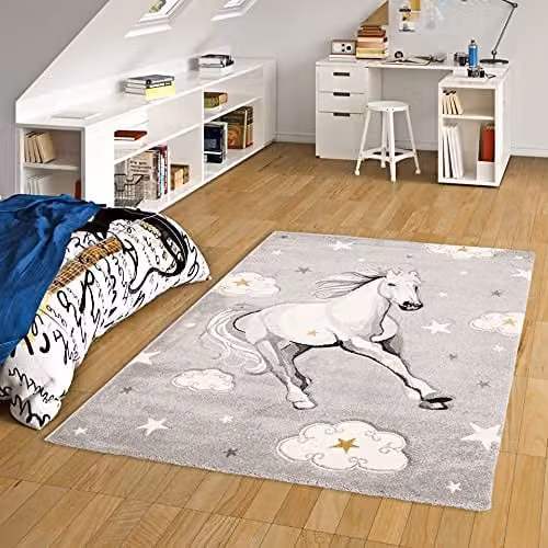 Pergamon Vloerkleed Maui Kids voor kinderen - Paard en sterren - Grijs