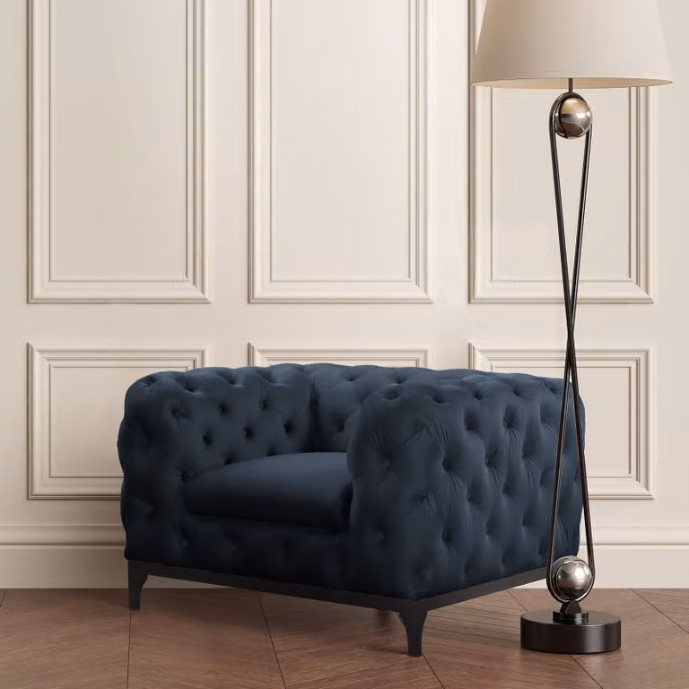 home24 Fauteuil Ravi blauw velours B: 125 cm, D: 75 cm, H: 100 cm