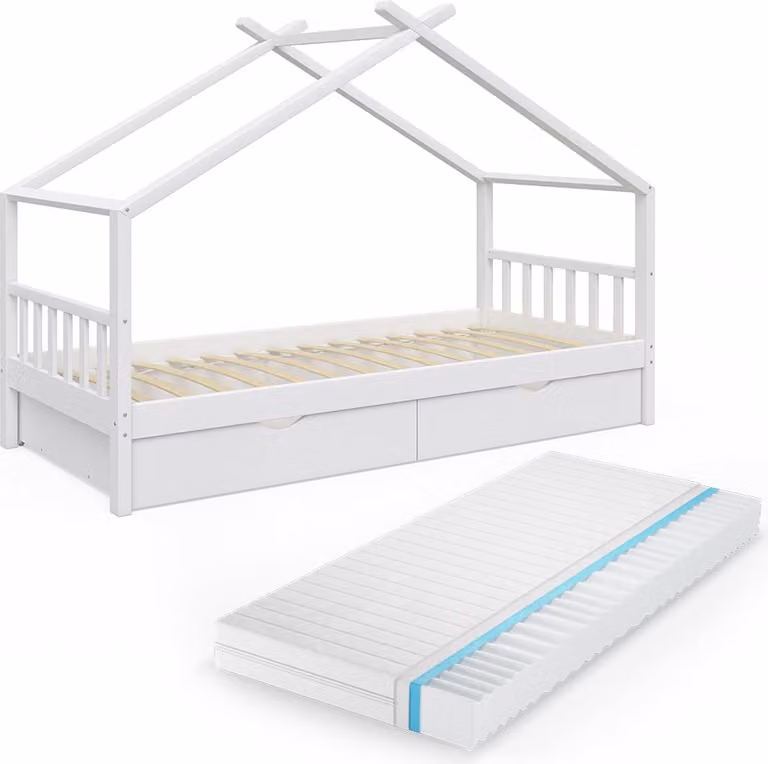 Vitalispa Design Huisbed Wit met 2 laden en matras, Model 36968, B/D/H: 90 x 200 cm