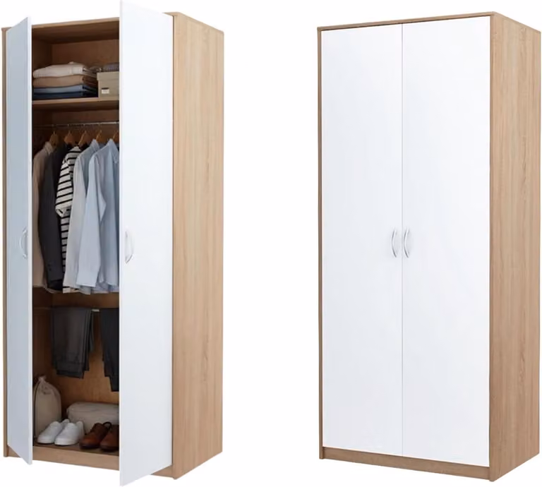 Kledingkast met deuren Sonoma wit met houteffect - Breedte: 85 cm