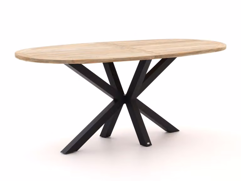 ROUGH Furniture Ovaal Tuintafel van Teakhout - Bruin/Grijs - B: 240 cm, D: 105 cm, H: 120 cm