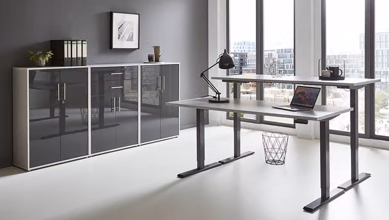 home24 Kantoorset 3-delig grijs/antraciet hoogglans B/D/H: 160 x 70 x 67 cm