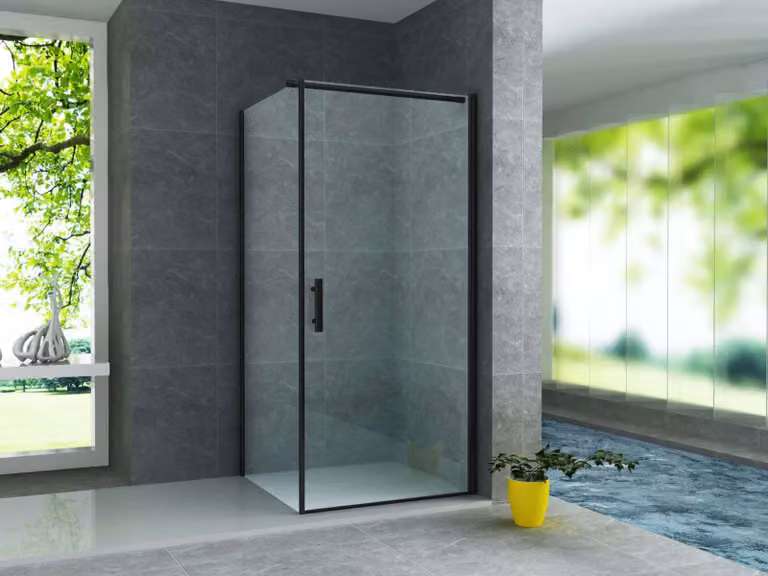 Belvit Douchecabine met draaideur en zijwand, 6 mm veiligheidsglas, mat zwart, B/D/H: 80 x 80 x 190 cm