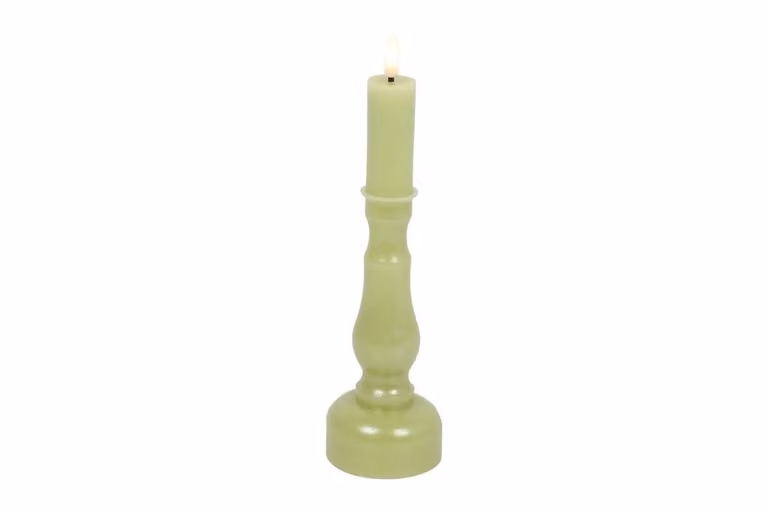 Countryfield kandelaar met ledkaars groen D: 7,5 cm, H: 24 cm