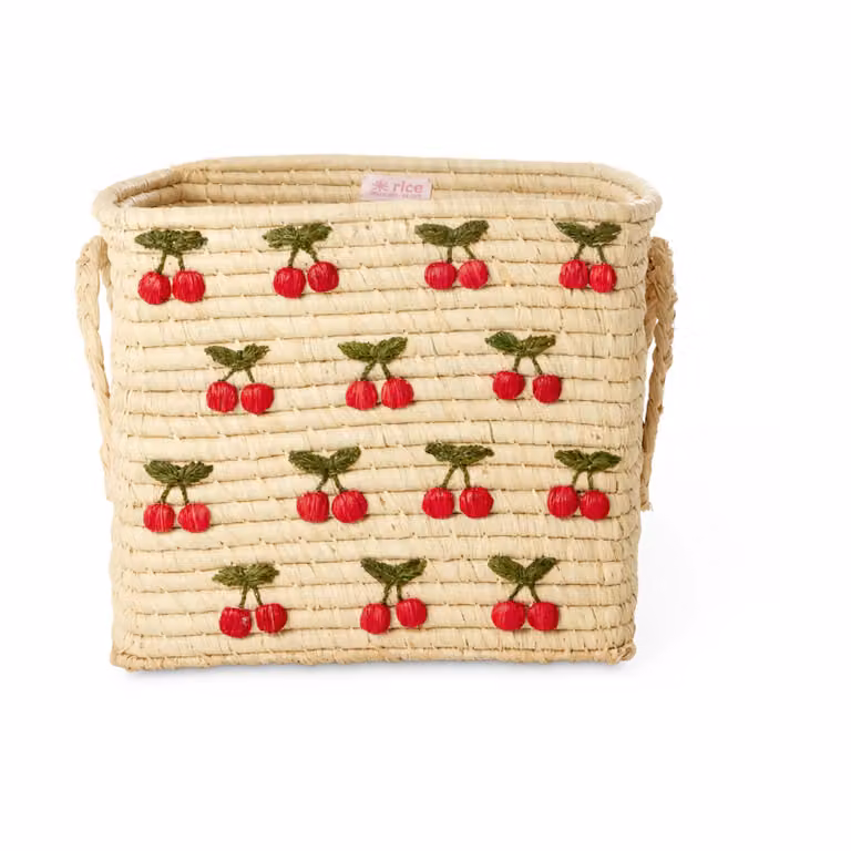 RICE Raffiamand met handvat Kers, 30 x 30 cm