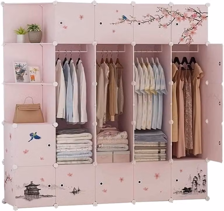Roze Kledingkast Vouwkast van Kunststof met Vouwdeuren - B/D/H: 183 x 47 x 183 cm
