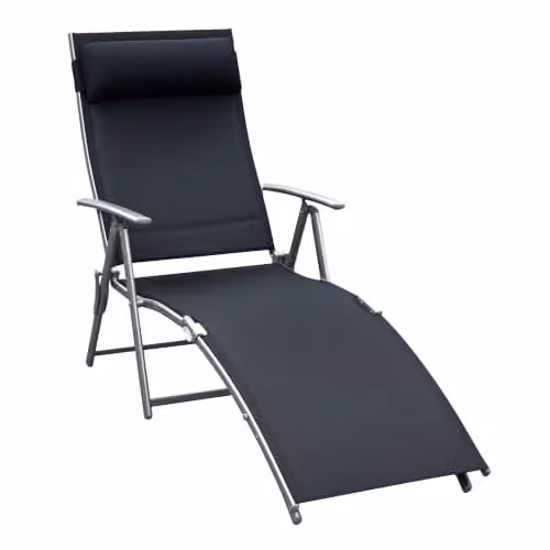 Outsunny inklapbaar ligbed voor buiten met kussen, zwart, B: 137 cm, D: 63,5 cm, H: 100,5 cm