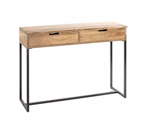 HAKU Smalle consoletafel van acacia en metaal met 2 lades, zwart/bruin, B 100 cm x H 75 cm x D 35 cm