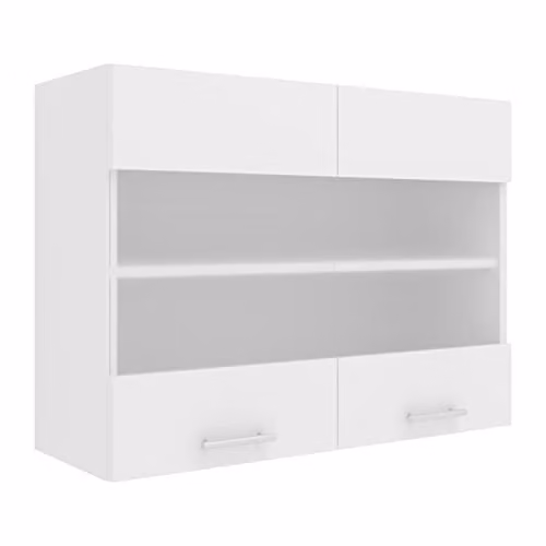 VCM Moderne Witte Keukenwandkast met Glazen Deuren en Houten Afwerking, B: 80 cm, H: 60 cm, D: 31 cm