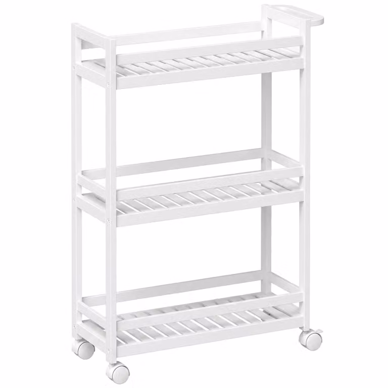HOMCOM Serveerwagen met 3 niveaus en lattenplanken, Bamboe, B: 55 cm, D: 20 cm, H: 75 cm