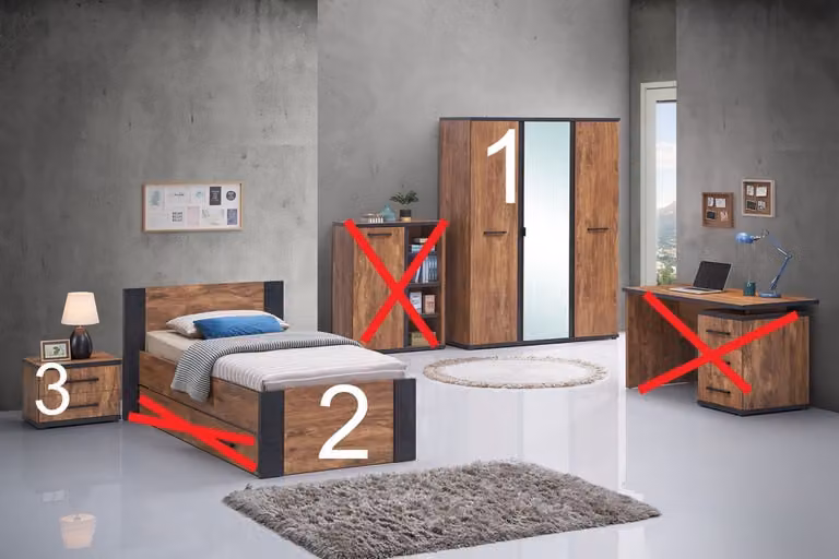 Belfurn Ellen Jeugdkamer 3-delige set met 3-deurskast, acacia bruin met zwart