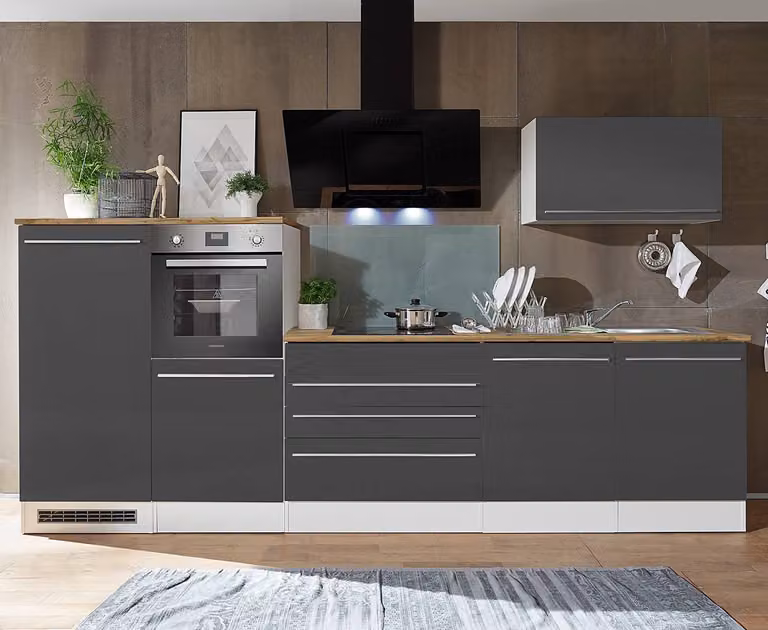 home24 Keukenblok grijs hoogglans 320 cm