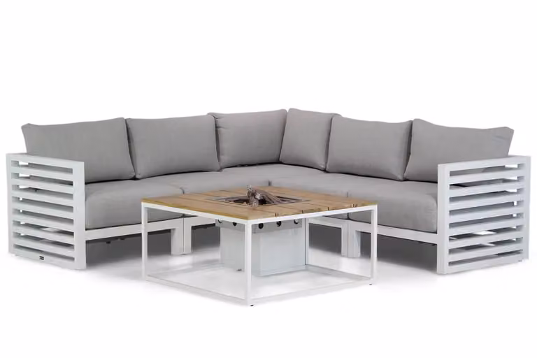 Santika Furniture Cosiloft 6-delige hoek loungeset met aluminium en glas, grijs/wit