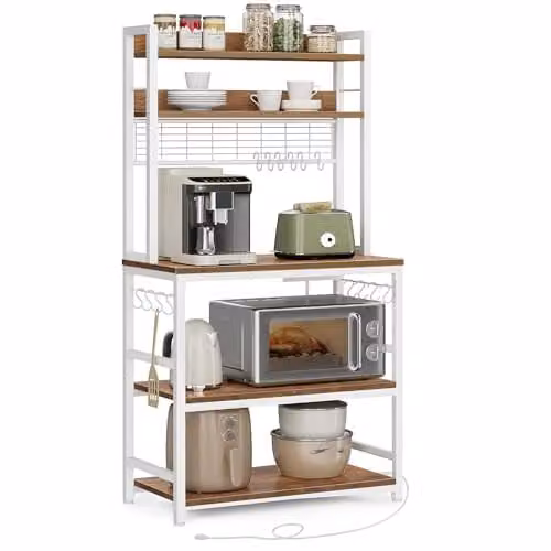 VASAGLE Keukenplank in industriële stijl met verstelbare planken, wit/bruin, B: 80 cm, D: 40 cm, H: 170 cm