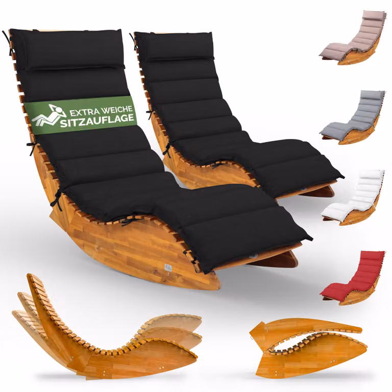 Casaria Set van 2 Inklapbare Houten Ligbedden met Kussens, Antraciet, Weerbestendig en Ergonomisch, B/D: 154 x 60 cm