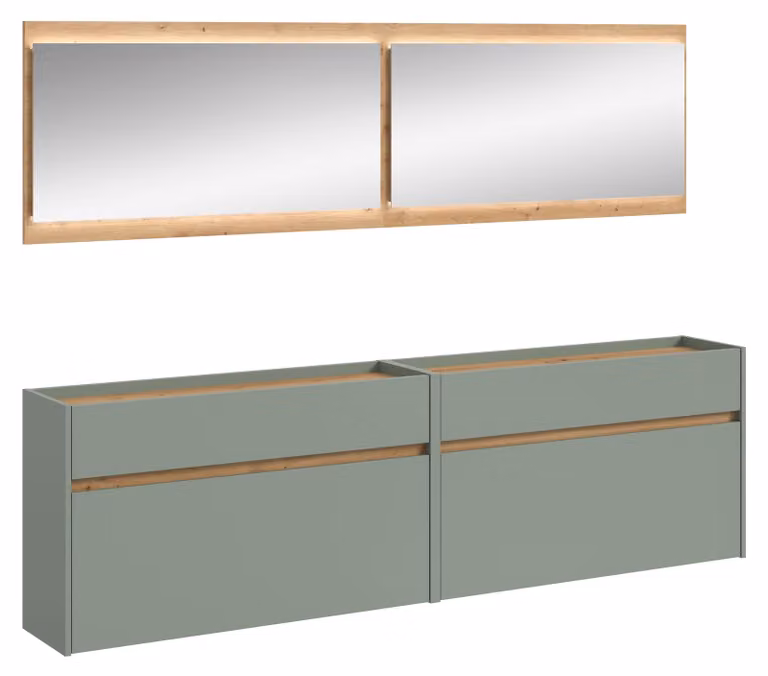 home24 Drive Halmeubelset met LED-verlichting, 4-delig, Groen/Hout/Salie, B: 192 cm, H: 220 cm, D: 32 cm