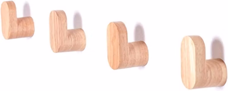 Set van 4 robuuste houten muurhaken voor in de gang, slaapkamer of keuken