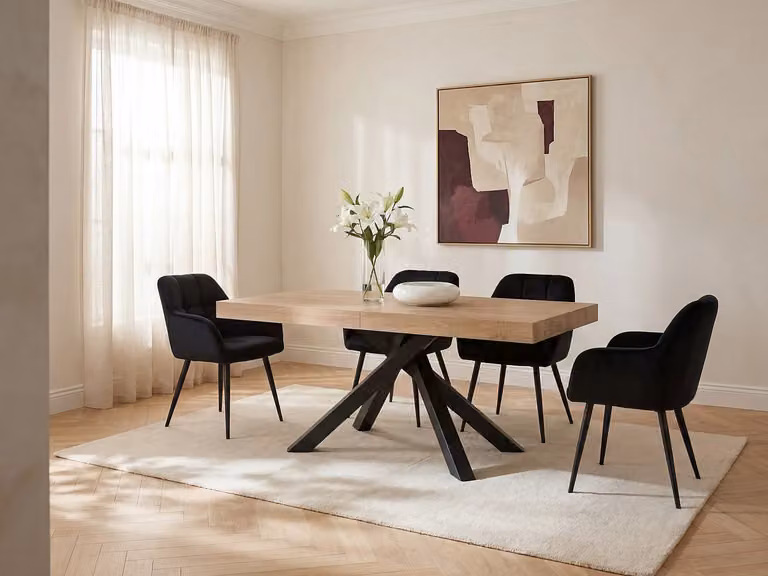 CATONAV Uitschuifbare eettafel voor 6 tot 10 personen, MDF en hevea, zwart en beige, 100 x 90 x 75 cm