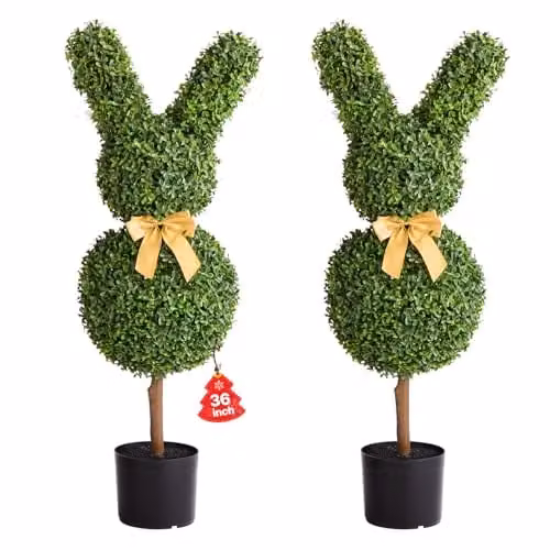 VEVOR Set van 2 kunstmatige buxusbollen in konijnvorm, groen, Hoogte: 91,4 cm
