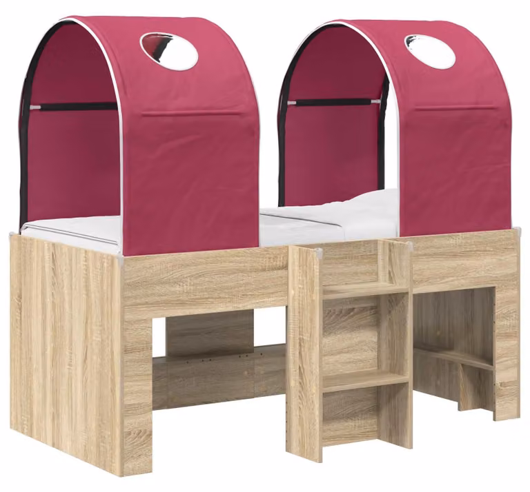 vidaXL Bed met luifel, Sonoma en rood houtvezel, 3 stuks