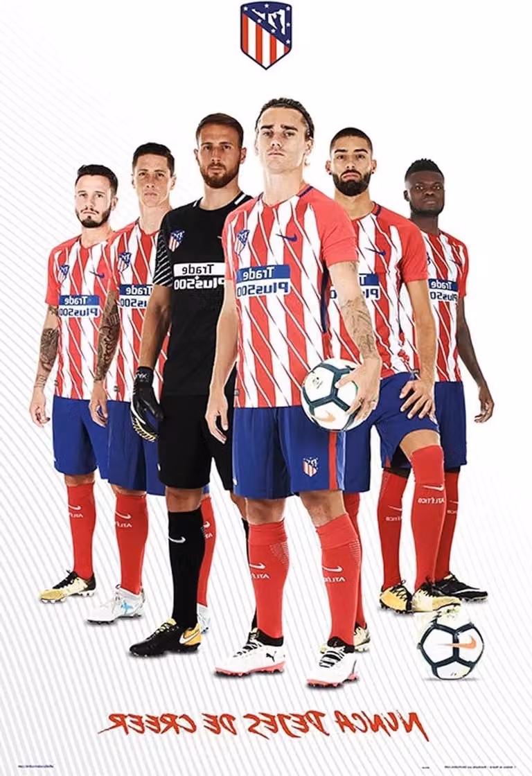 Voetbal Poster Atletico Madrid Muurdecoratie met Wissellijst - Zilver - 61 x 91,5 cm