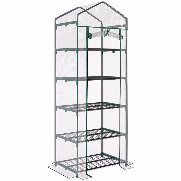 Outsunny compacte minikas met 5 planken, transparant, H x B x D: 193 x 69 x 49 cm