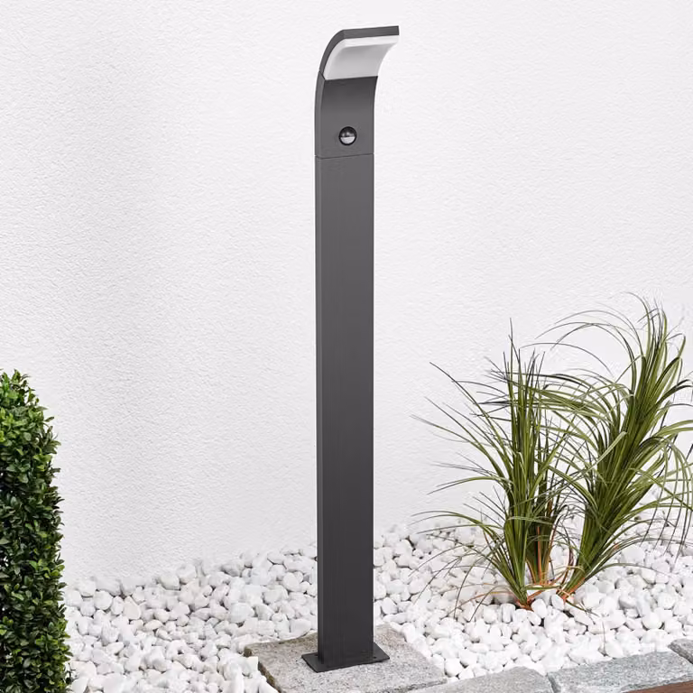 Lucande Timm LED tuinpadverlichting met bewegingssensor, antraciet/grijs, Hoogte: 100 cm, Aluminium, IP54