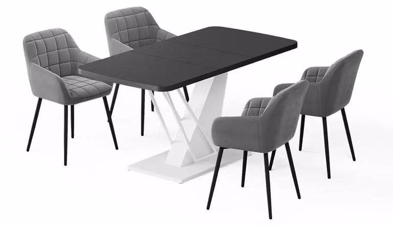 Vicco Fenaro Eettafelset Zwart/Wit met 4 eetkamerstoelen, B/D: 120 x 80 cm