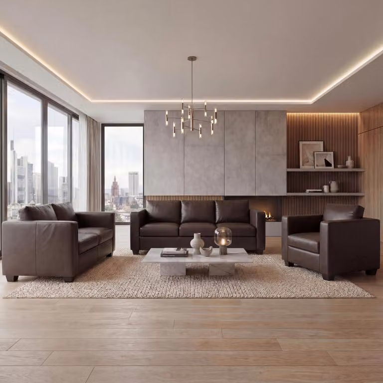 Mendler Lille Loungebank Set met Koffietafel in Kunstleer
