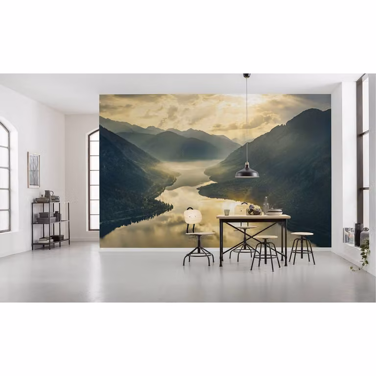 home24 Fotobehang Gold Mountains, Abstract Landschap, Goud/Multicolour, B: 400 cm, H: 250 cm