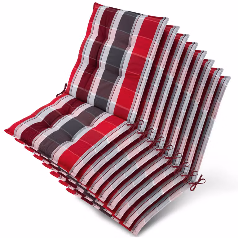 Beautissu set van 8 zonnedekpads Niederlehner, rood-anthraciet gestreept, 105 x 50 x 8 cm