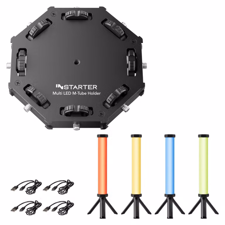 INstarter Spectar RGB LED-lampen set van 4, 10W tweekleurige videolampen met magnetische functie en universele bevestigingsbeugel