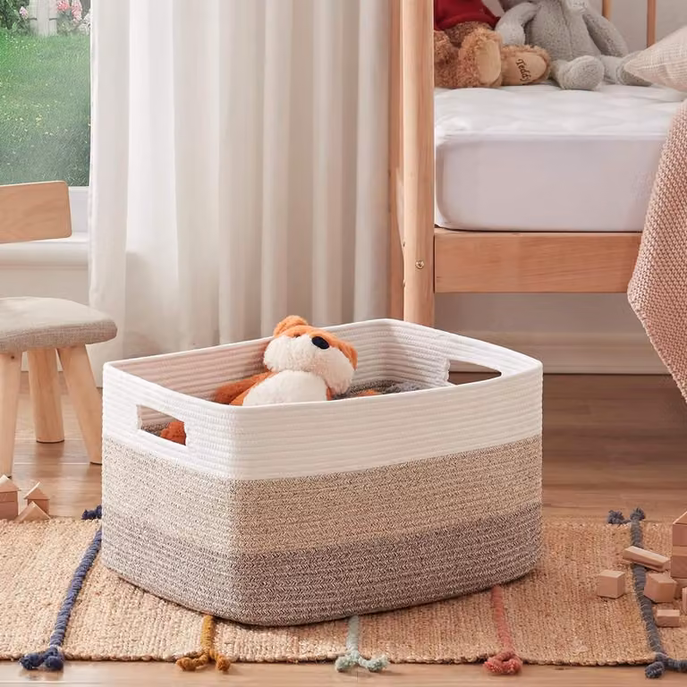 Gevlochten opbergmand van katoenen touw met handvatten voor speelgoed - ServiceTopper - B/D/H: 55 x 43 x 30 cm
