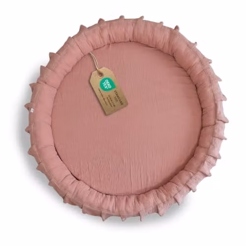 Lilimaus Vloerkussen voor kinderen met ruche, Oudroze, Diameter: 90 cm, 100% mousseline katoen