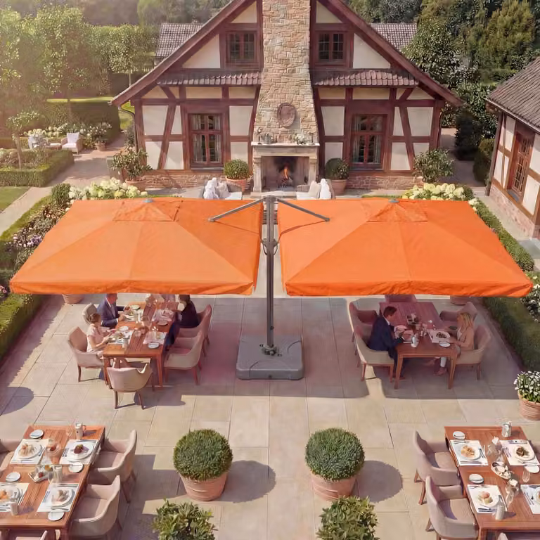 Mendler Gastronomie luxe dubbele terrasoverkapping T44 met pergola-effect, terracotta, 6,2 x 3 meter, inclusief standaard