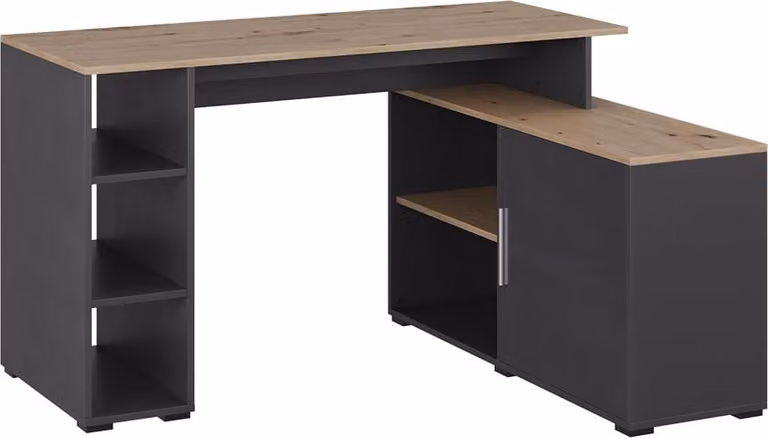 Vicco Rudy Hoekbureau Antraciet/Artisan met planken, B/D/H: 135 x 110 x 75,5 cm