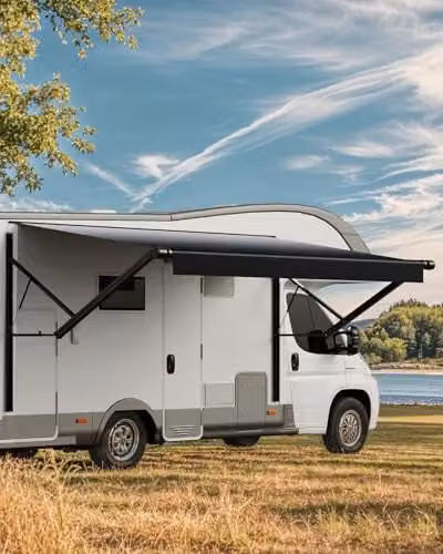 VEVOR Elektrische Modulaire Zijluifel voor Camper, Waterdichte PVC-gecoate Zonwering met Aluminium Frame en Motor, Zwart, UPF 50+
