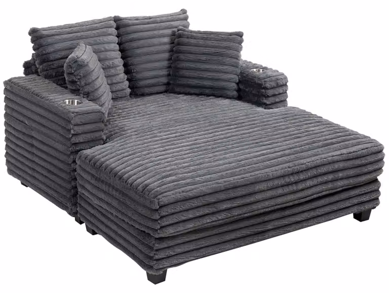 HOMCOM Chaise longue 2-zits met slaapfunctie en bekerhouders, grijs, B: 134 cm, D: 151 cm
