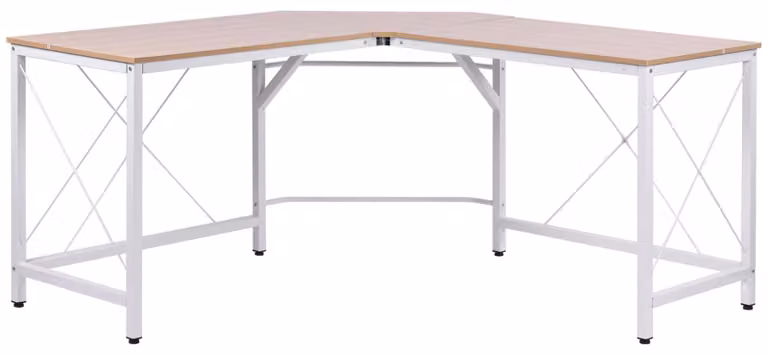 HOMCOM L-vormig computerbureau in naturel/zwart, Breedte: 150 cm, Diepte: 76 cm, Hoogte: 150 cm
