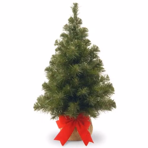 New Noble kunstkerstboom, groen, 61 cm, Ø 41 cm, inclusief jute zak