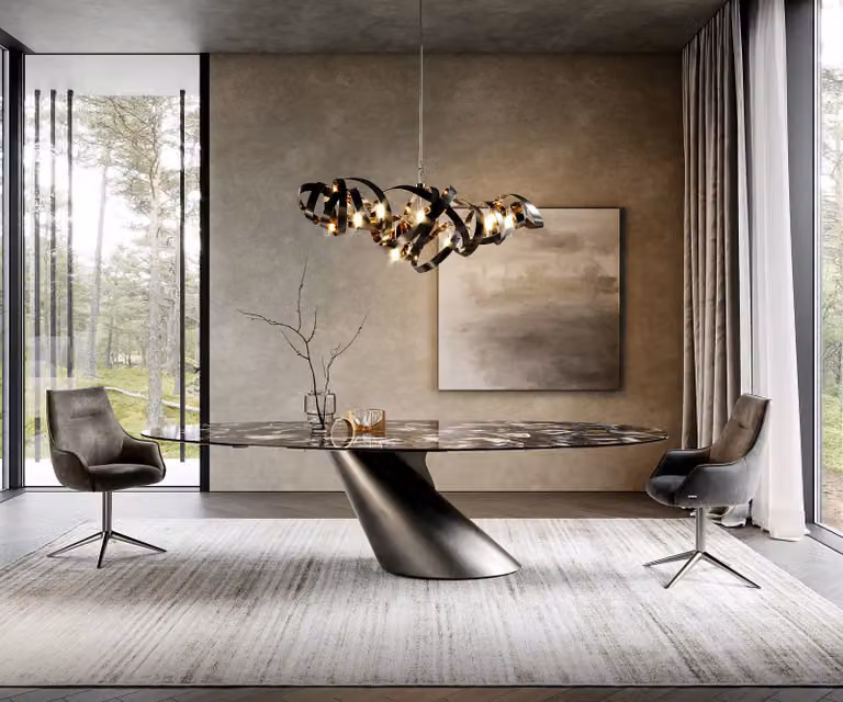 DELIFE Eettafel Edge Oval Agatablack Keramiek en Metaal Zilver B: 280 cm, D: 130 cm, H: 76 cm