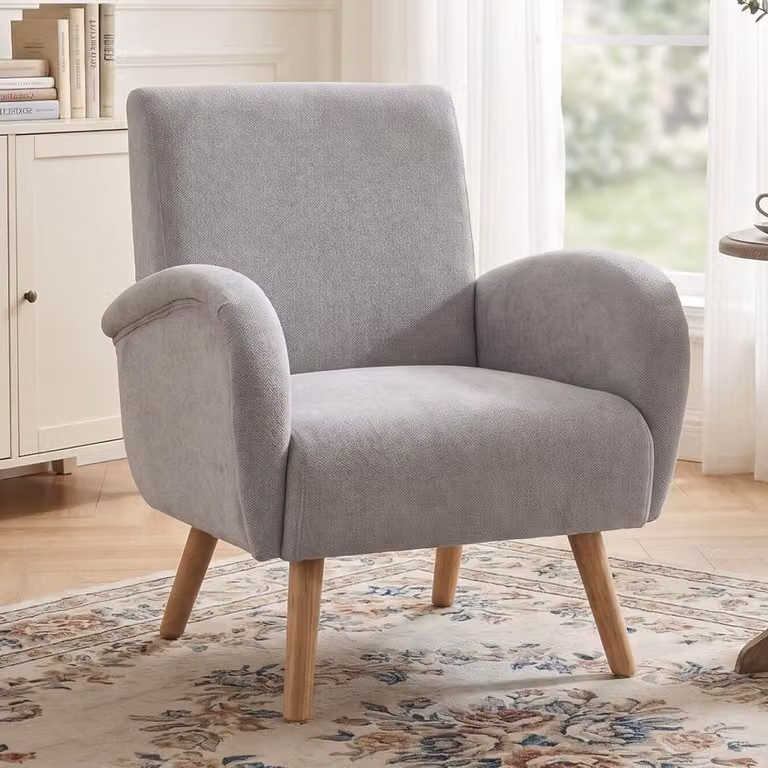 Moderne Gestoffeerde Fauteuil in Grijs voor Woonkamer, Slaapkamer of Thuiswerkplek - B/D/H: 73 x 74 x 81 cm