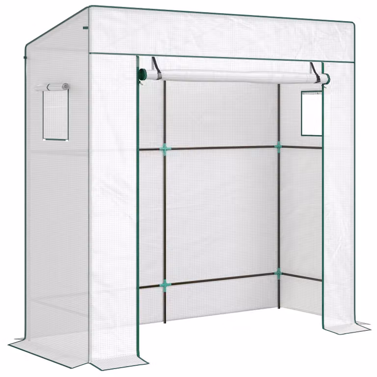 Outsunny Tomatenkas met PE-folie, oprolbare deur en gaasraampjes, schuin dak, Wit, H x B x D: 197 x 77 x 196 cm
