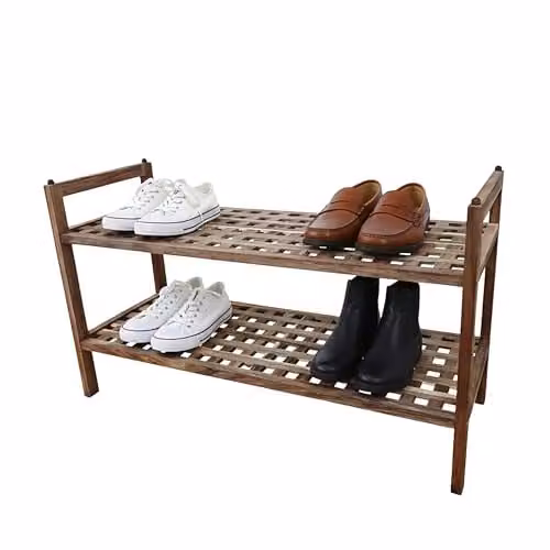Relaxdays schoenenrek van acaciahout, bruin, 2 niveaus, B/D/H: 66,0 x 26,0 x 41,0 cm