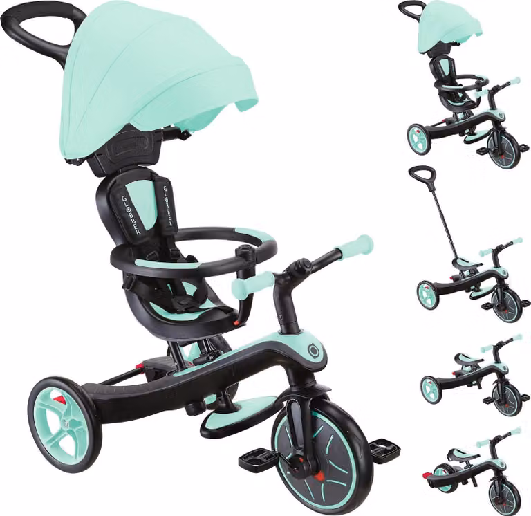 Globber Explorer Trike 4-in-1 Duowagen, driewieler en loopfiets met verstelbare hoogte en TPR-zitting, mintgroen